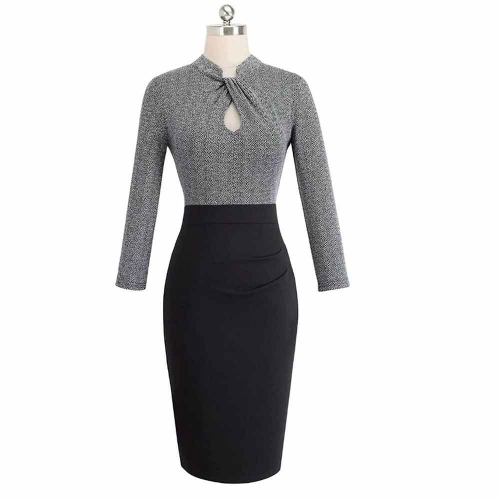 Homeyee long sleeve dress black and gray size 6 M. Good church or work dress!